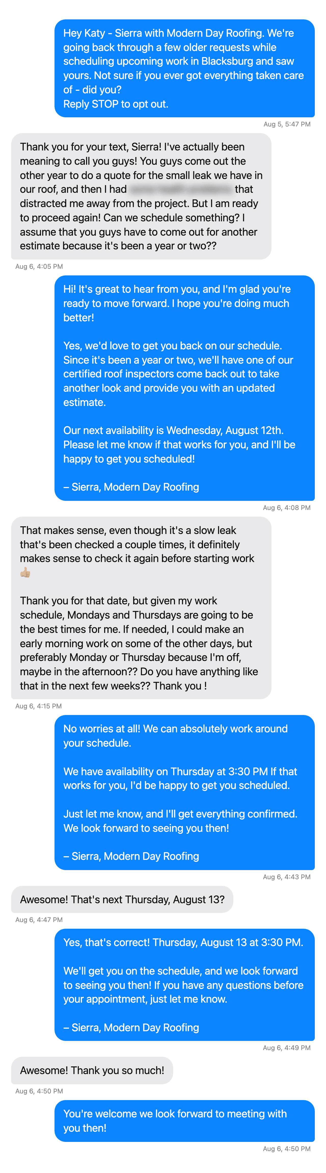 "I have actually been meaning to call you guys." Booked Thursday.